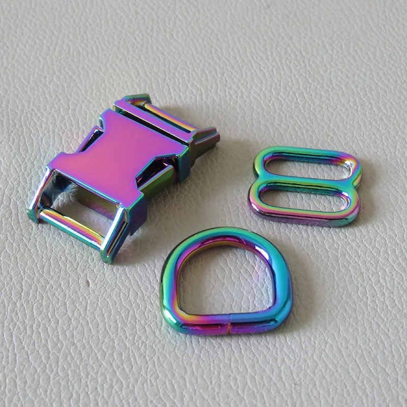 10Sets/Pack 15mm Pet Dog Collar Metal D Ring Buckle Adjuster Belt Loop Semicircle Clasp Handmade DIY Accessory Harness Hardware