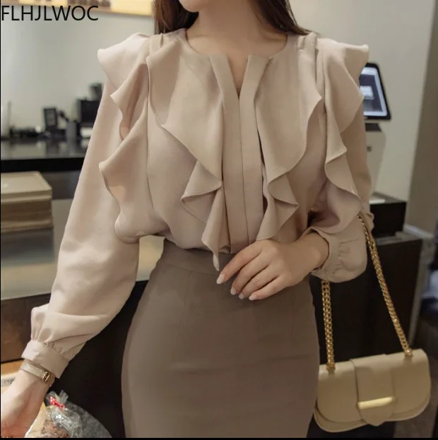 2021 Vrouwelijke Mode Korea Chic Tops Blusas Vrouwen Lange Mouw Elegante Basic Wear Office Lady Werk Strikje Shirt Blouses