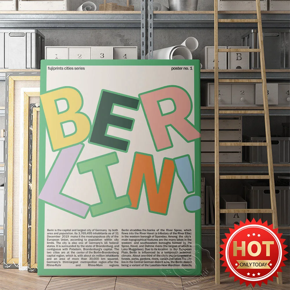 Modern City Serics Berlin Art Poster, World Tavel City Germany Berlin Alphabet Wall Picture, Kindergarten Wall Home Decor Mural