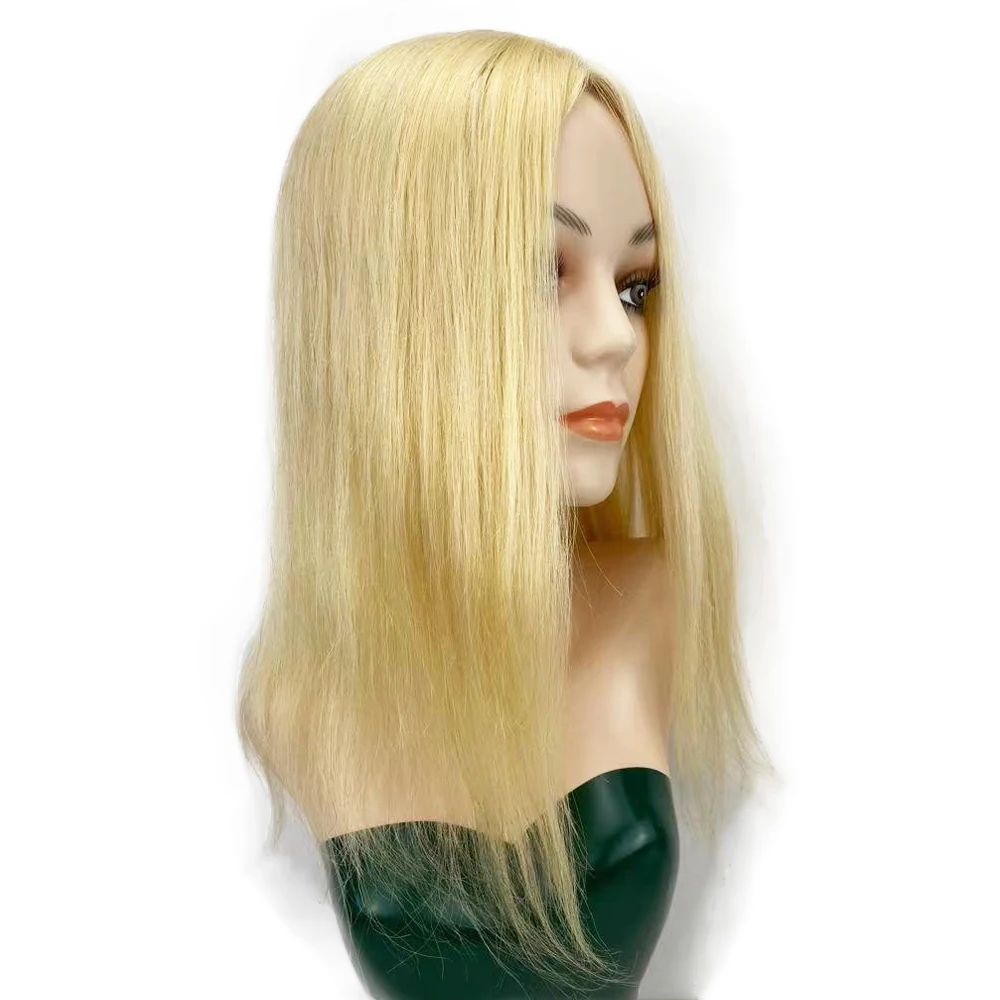 Ash Blonde European Remy Human Hair Topper #613 Natural Scalp Skin Base Women Toupee with 4 Clips Ins Size 5X5  6X6 5X7inch