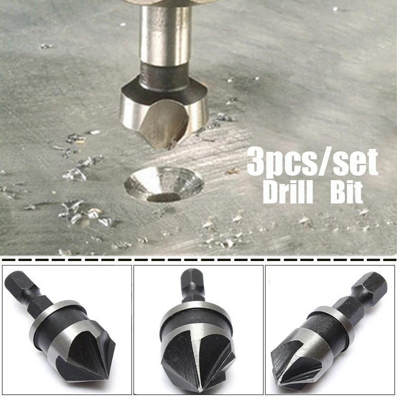 3pcs Hex Countersink Boring Set for Wood Metal Quick Change Drill Bit Tools 3pcs Hexagonal Shank Carbon Steel