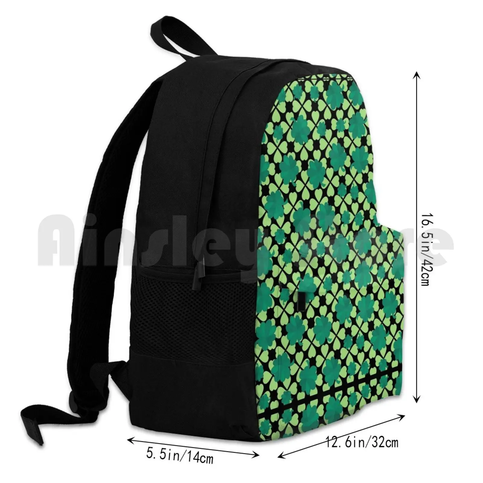 Lucky Clover Pattern Backpack para esportes ao ar livre, caminhadas, equitação, escalada, amor, feliz dia, 4 folhas