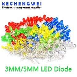 100 adet/grup 3mm 5mm LED kırmızı yeşil sarı mavi beyaz F3 F5
