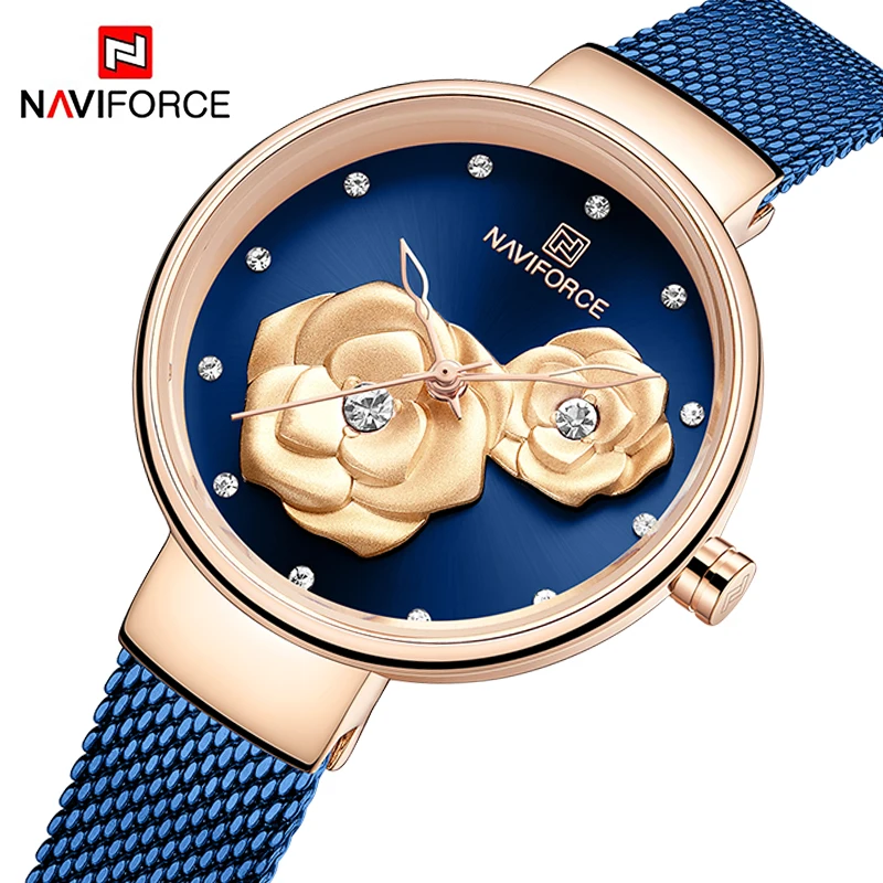 Top Luxury Brand NAVIFORCE Ladies Watch Fashion Creative 3D Rose Women wrist watches Casual Dress Clock Relogio Feminino 2019