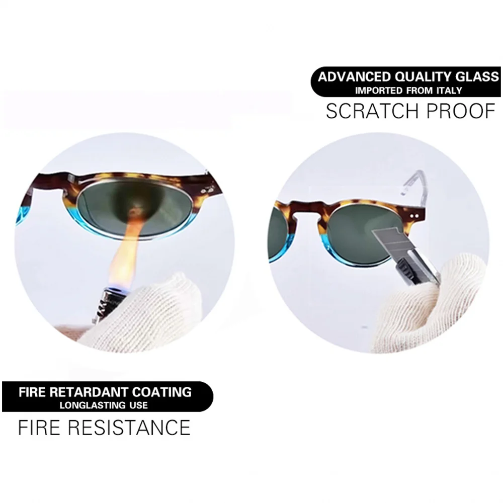 Glass Polarized Sunglasses Retro Fireproof Sunglasses OV5186 Men's Women's Round Glasses Myopia Finished Sunglasses Driving Car