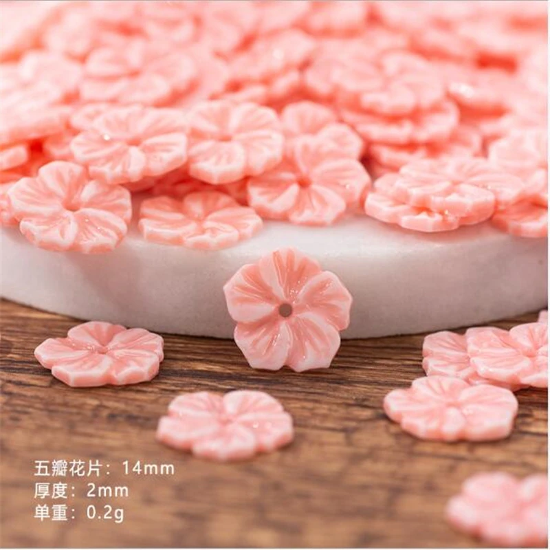 50pcs/lot new pink flower resin beads for diy hair clip jewelry making accessories imitation shell loose beads with hole