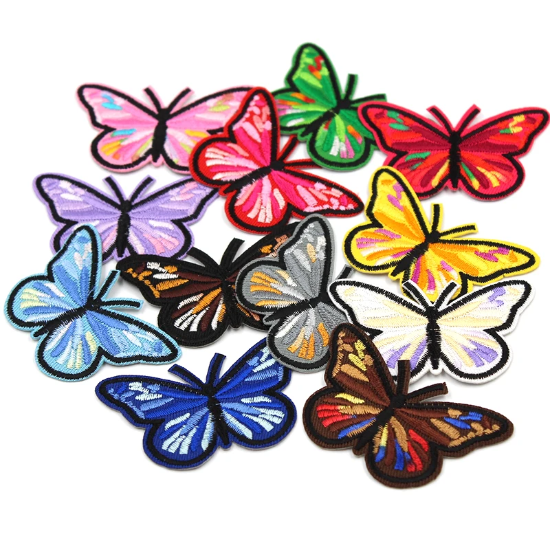 12pcs Iron On Butterfly Patches Embroidered Cartoon Stickers DIY Dress Coats Shoes Bags Decoration Appliques Clothes Badge