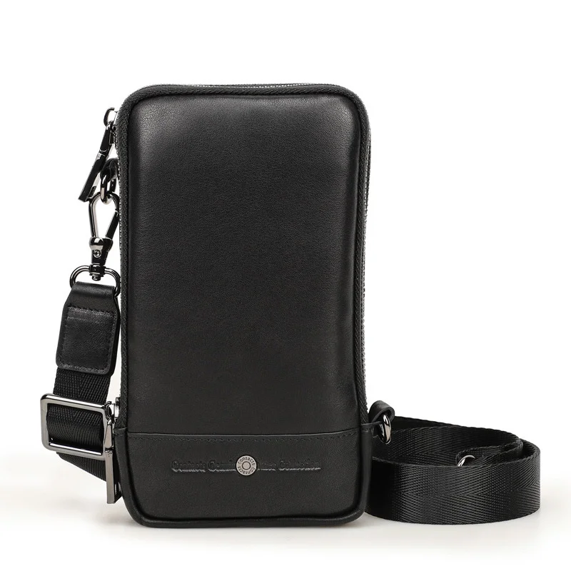 New Design Black men's messenger shoulder bag cow genuine leather men's mobile phone waist bag luxury fashion bags High-quality
