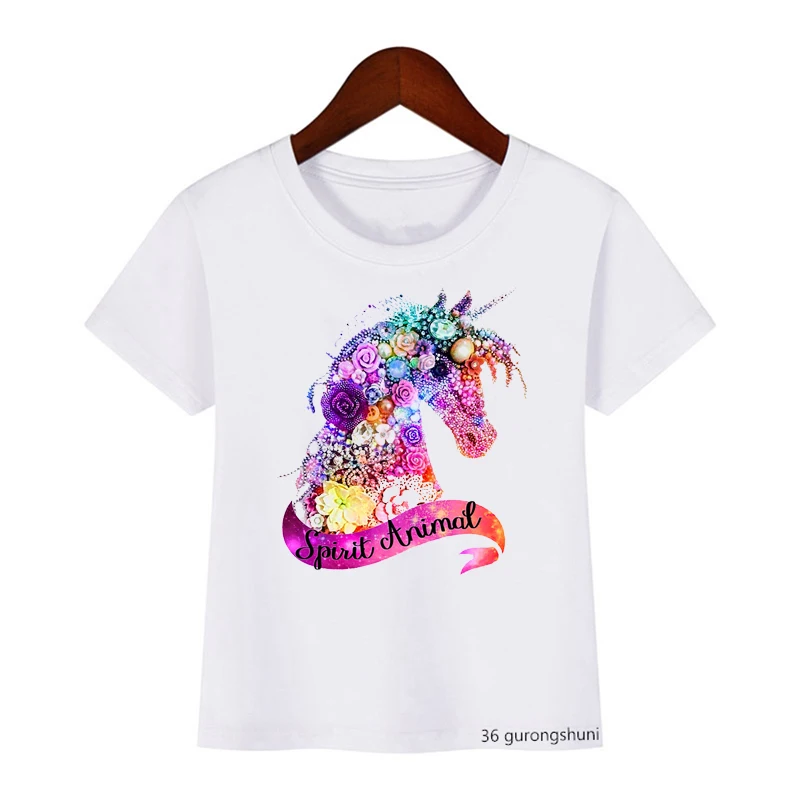 Camisetas con estampado de dibujos animados de unicornio para niños y niñas, ropa de verano, camisetas divertidas, ropa para niños, Tops, novedad