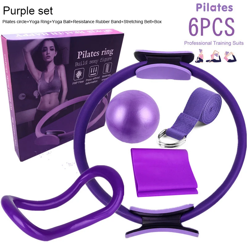 6PCS Workout Fitness Set Training Resistance Support Tool Stretch Band Gym Pilate Circle Yoga Ball Magic Ring Exercise Equipment