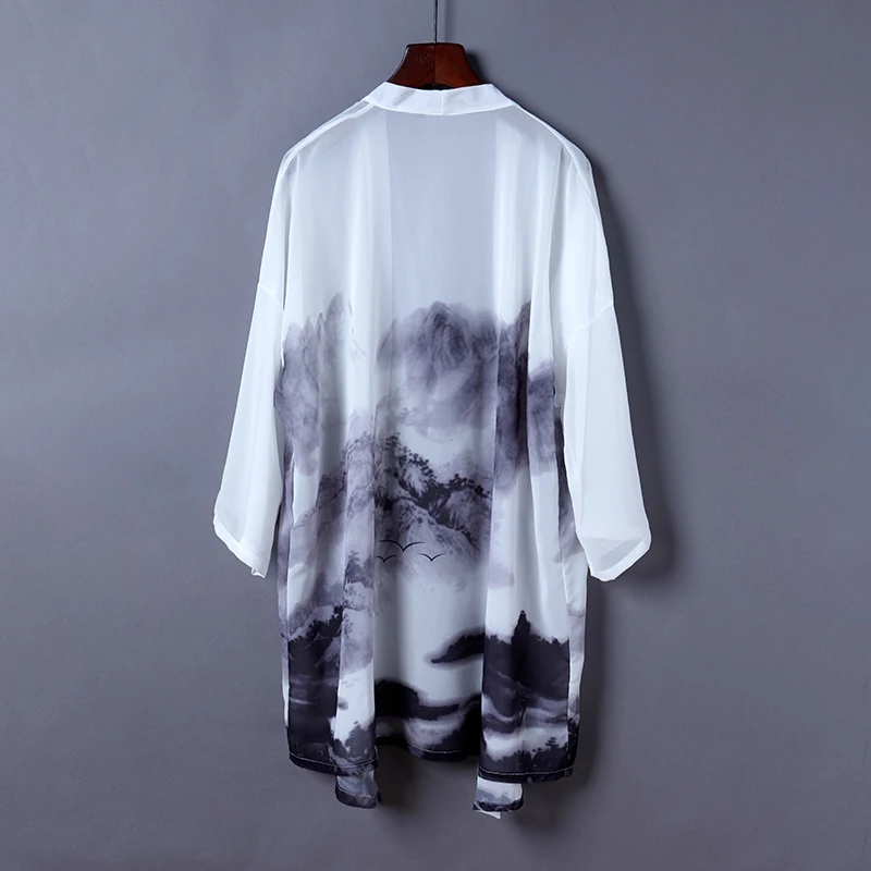 

Fashion Spring Summer Chiffon Coat Japanese Kimono Cardigan Kimono Haori For Woman Man Couple Loose Thin Outer Garment