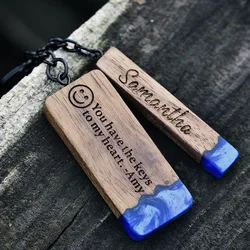 Custom Resin Wood Keychain Fashion Personlized Gift for Couple Car Key Ring Key Chain Engraving Text Logo Name OEM Dropshipping