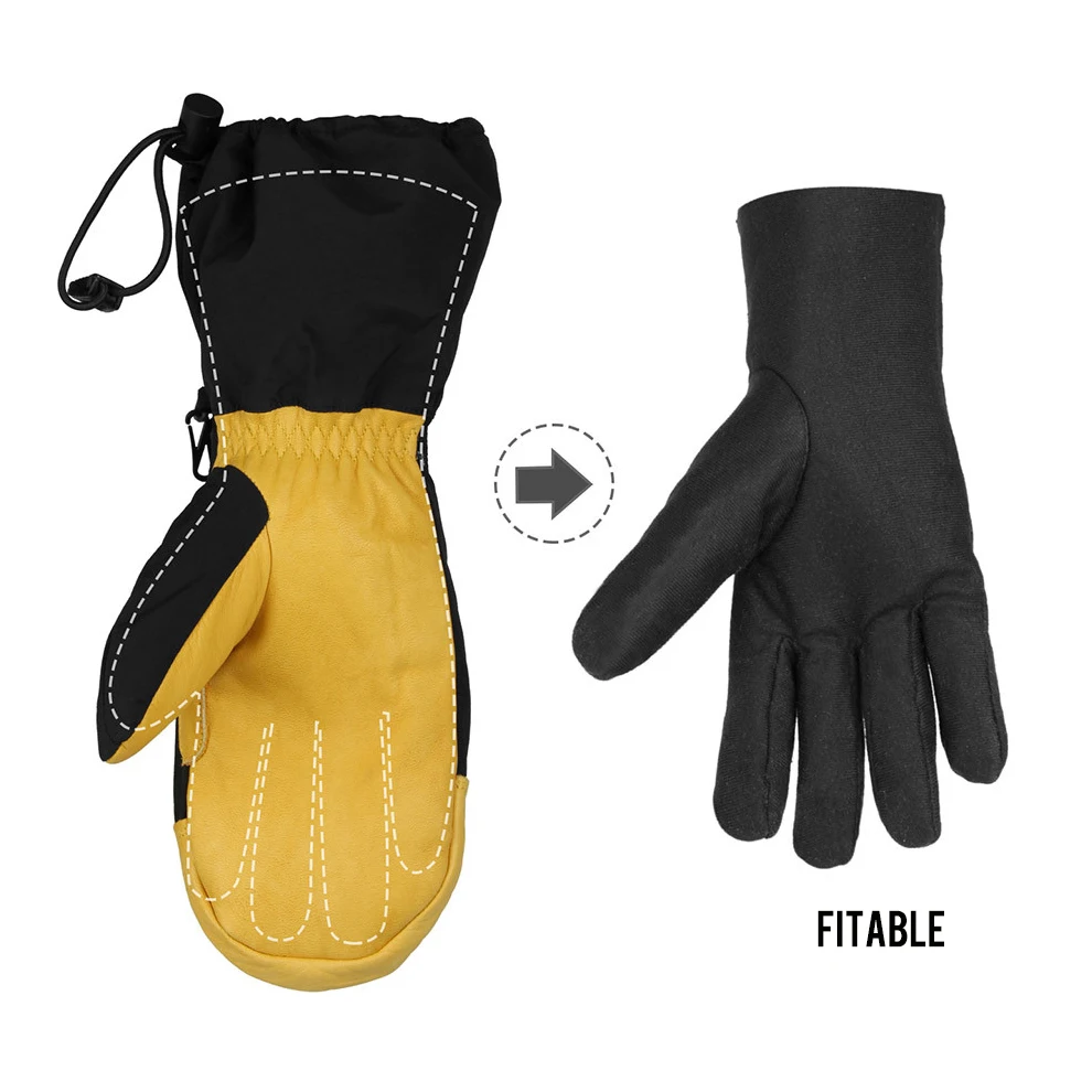 Cowhide Long Warm Ski Gloves Five-finger Waterproof Windproof Winter Snowboard Gloves Motorcycle Cycling Snow Mittens