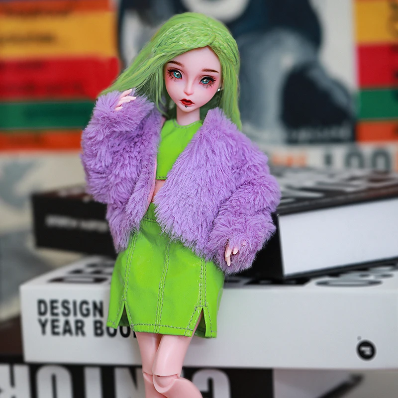 Newest Design Yomi BJD Doll 1/6 Size Cool Girls Ball Jointed Dolls Resin Art Toys with Fullset Green Color Wig Dolls