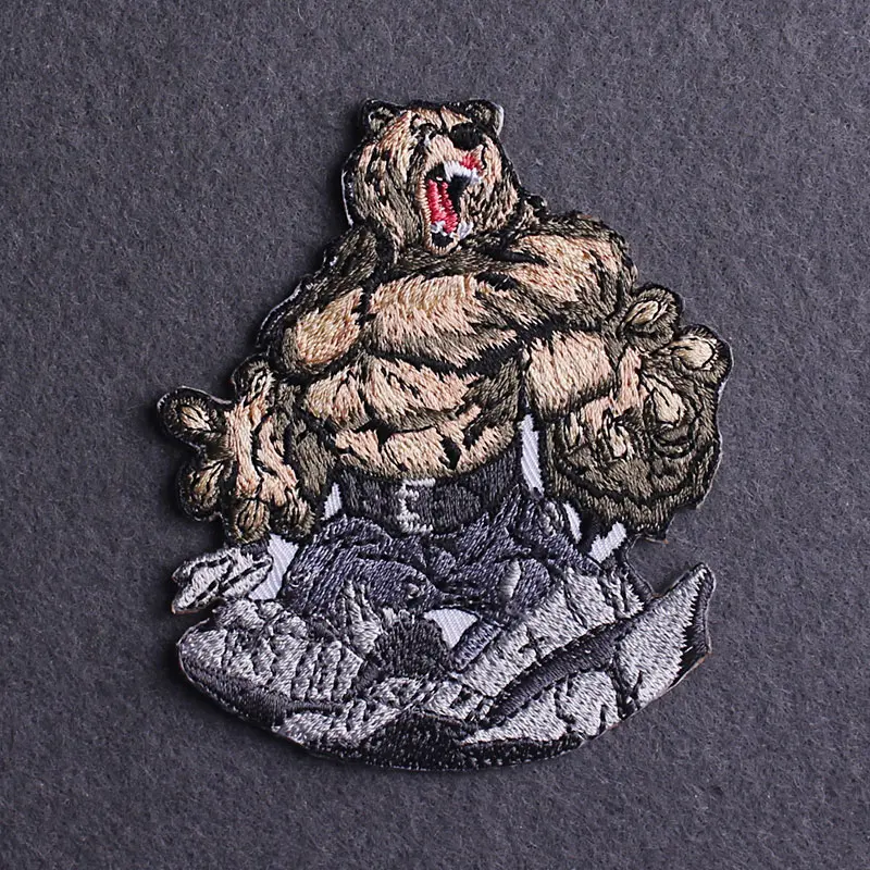 Bear Patch Embroidery Patch  Iron On Patches For Clothes Animal/Punk Lion Embroidered Patches For Clothing Jacket Stripes Badge