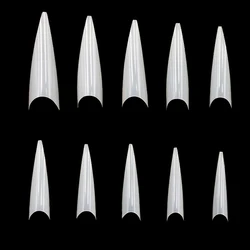 500 PCS 10 Sizes Nail Art Tips Stiletto Pointy Full Cover False Nail Natural Style Acrylic UV Gel Fake Nail Salon French Acrylic