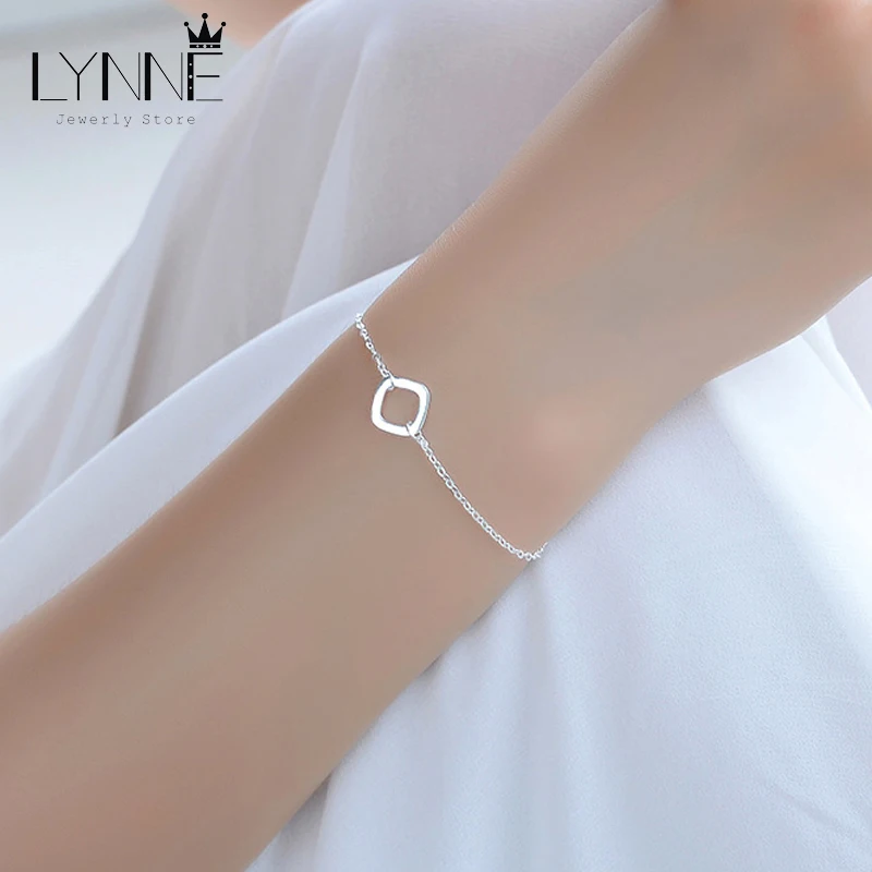 New Fashion 925 Sterling Silver Square Pendant Bracelet Simple Design Punk Style Bracelets Hand Chain Women&Girl Jewelry Gift