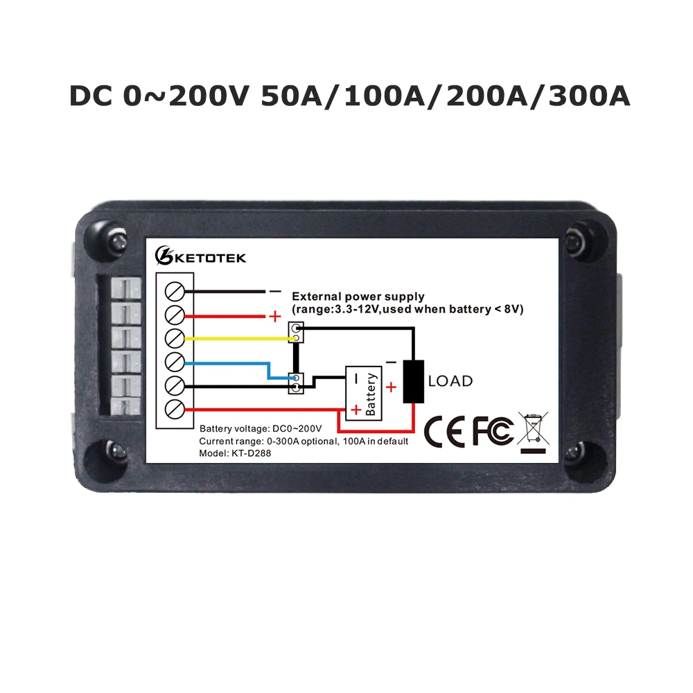 バッテリー電圧計,0-200v,10a,300a dc,電源容量,外部抵抗,soc,実行時間検出器