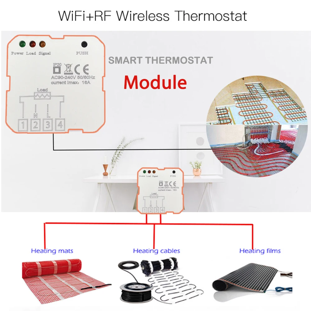 Wireless WIFI & RF  Module 16A Receiver. Programmable Thermostat for ,Electric Heating Thermostat Water Floor Heating,