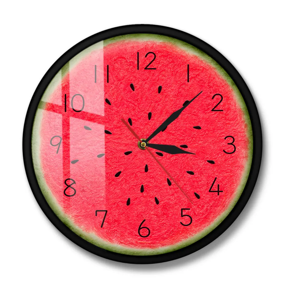 Summer Time Watermelon Modern Wall Clock With Numbers Tropical Kitchen Wall Art Decor Fruit Style Silent Quartz Round Wall Clock