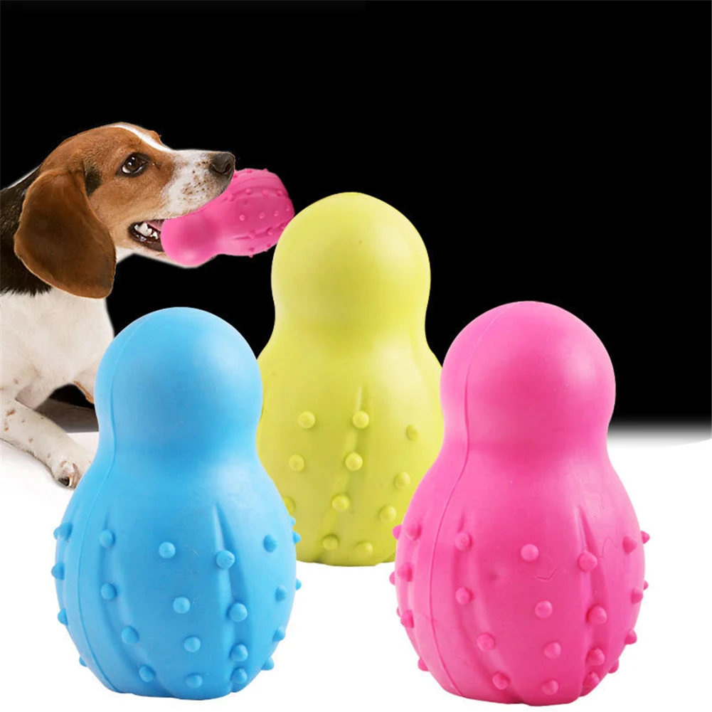 Bowling Shape Interactive Pet Chew Molar Toy Rubber Ball Puppy Cat Bite Resistant Cleaning Teeth Training Exercise Fun Toys