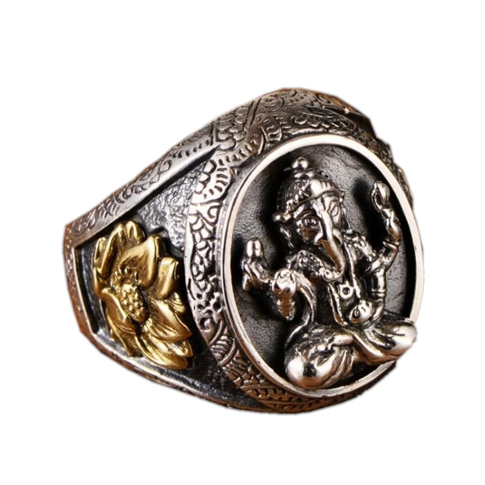 BOCAI NEW  real s925 pure silver jewelry Thai silver ring for men elephant trunk God of Wealth lotus men lucky rings - Image 6