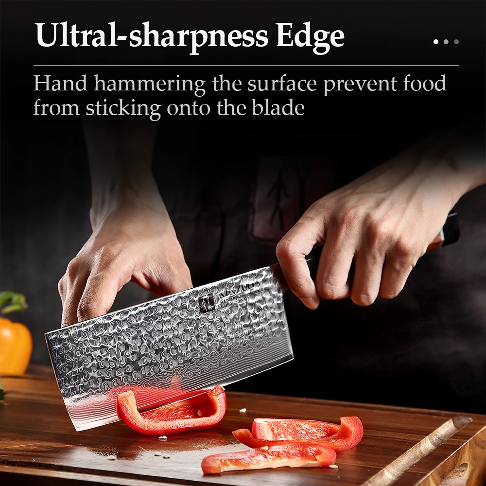 XINZUO 6.8\'\' Kitchen Nakiri Knife Damascus Stainless Steel Butcher Meat Cleaver Knife Vegetable Cutter Desert Ironwood Handle