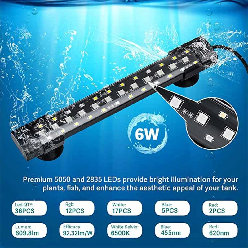 Fullgain-luz de acuario 24/7 impermeable, lámpara de espectro completo para agua dulce, WRGB, luz LED para pecera, iluminación para cultivo de