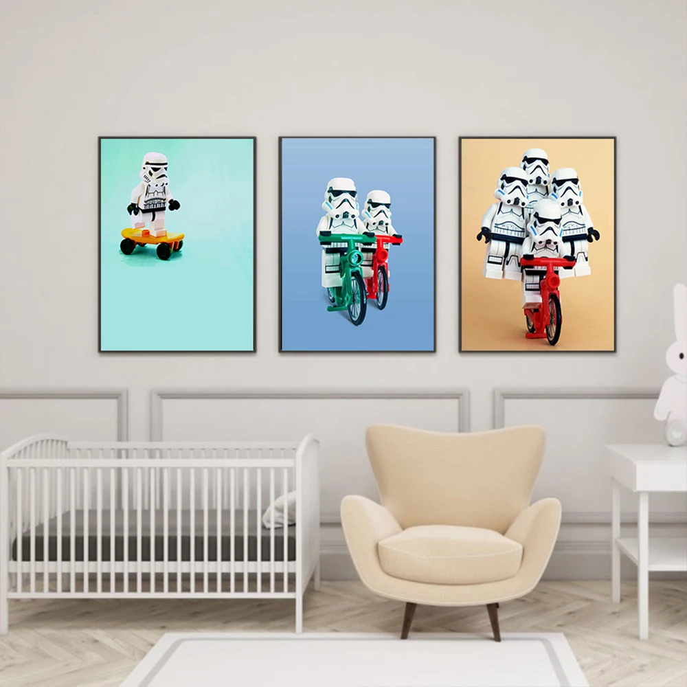 Stormtrooper Fantasy Wandkunst Leinwand Malerei Jungen Zimmer Skateboard Dekor Niedliches Kinderzimmer Fahrrad Poster und Drucke für Kinderzimmer Dekor