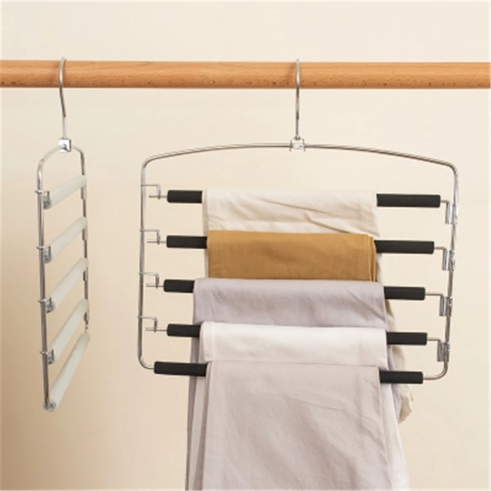 

Movable Pants Hangers 4 Layers Clothes Rack Stainless Steel Wardrobe Scarf Hanger Coat Storage Shelves Magic Necktie Organizer