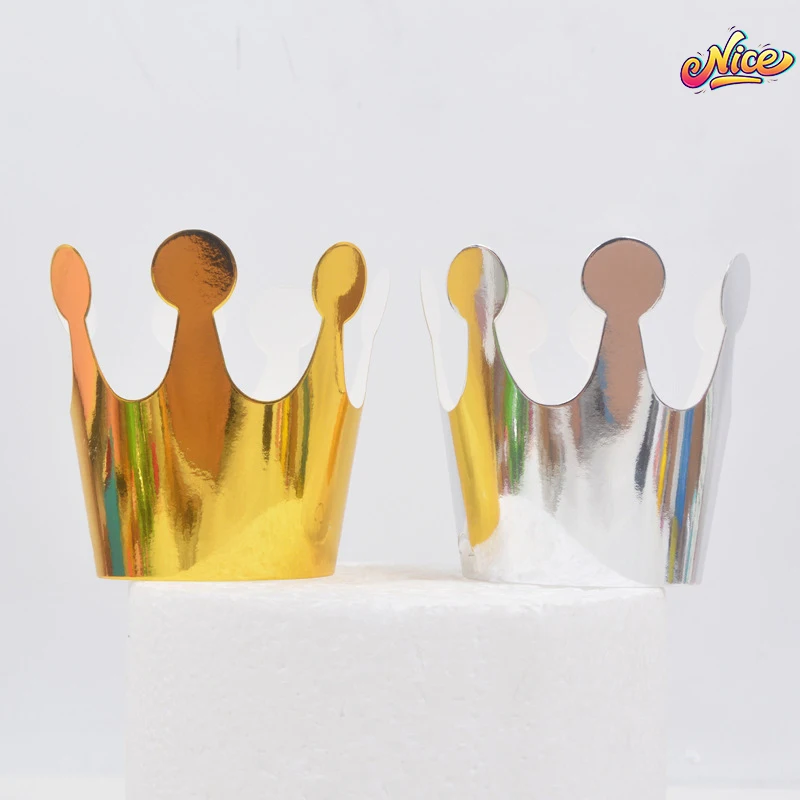 10pcs/Lot Gold Silver Gold Plated Crown Hat Cupcake Toppers Cake Decoration Party Supplies Birthday Wedding Baby Shower Birthday