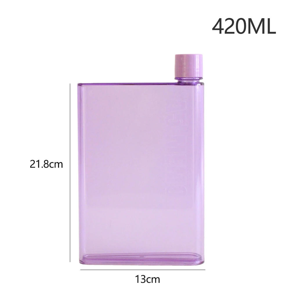 A5 Paper Cup Botlte Flat Water Bottle Creative Matte Square Outdoor Sport Portable Leakproof Clear Drinks Kettle Notebook Botlte