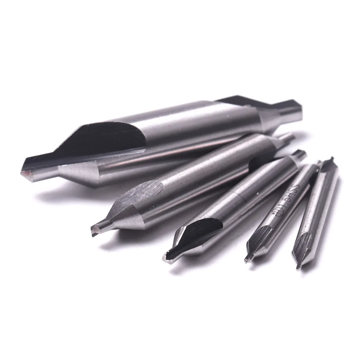 5Pcs Standard 60 Grad HSS Combined-Center Bohrer 1/1.5/2.5/3.15/5mm Senker Bohrer Mit Doppel Ende Härte HRC65