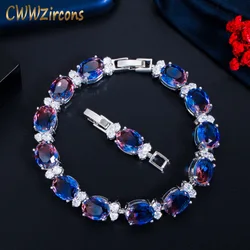 CWWZircons Elegant Big Oval Blue Rainbow Fire Cubic Zirconia Stone Tennis Bracelets for Women Party Wedding Jewelry Gift CB247