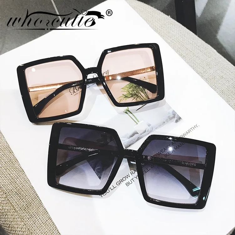 

WHO CUTIE 2021 New Oversized Sunglasses Women Vintage Gradient Lens Shades Eyewear Square Frame Sun Glasses Female Oculos UV400