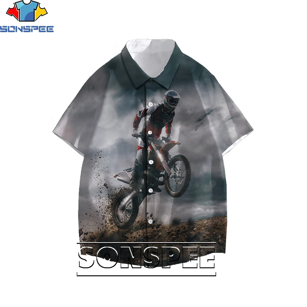 SONSPEE 3D Printing Off-road Motorcycle Men's Hawaiian Blouse Ladies Fun Shirts Loose Casual Punk Trend Personality Harajuku