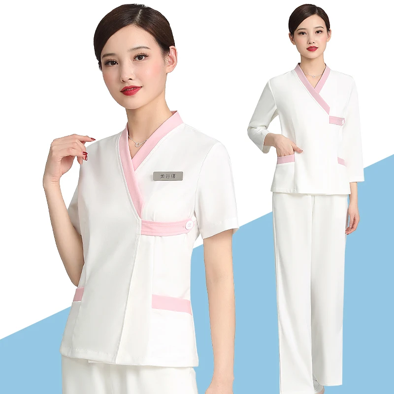 

Short Sleeve Work Clothes Women's Spa Work Suit Ktv Clothes Uniforme Coffee Waiter Uniform Women Clothing Hairdresser