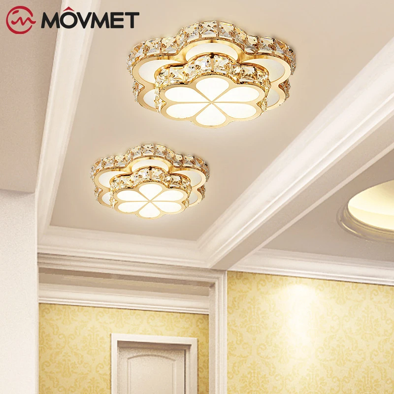 Flower Crystal LED Ceiling Lamps Aisle Gold Plafonnier for Corridor Lustre Balcony Entrance Bedroom Lighting Fashion Art Deco