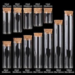 Tube à essai en verre avec bouchon en liège, petites dragées, 15ml, 25ml, 30ml, 35ml, 40ml, 45ml, 50ml, 55ml, 60ml, 80ml, 100ml bocaux HI, 24 pièces