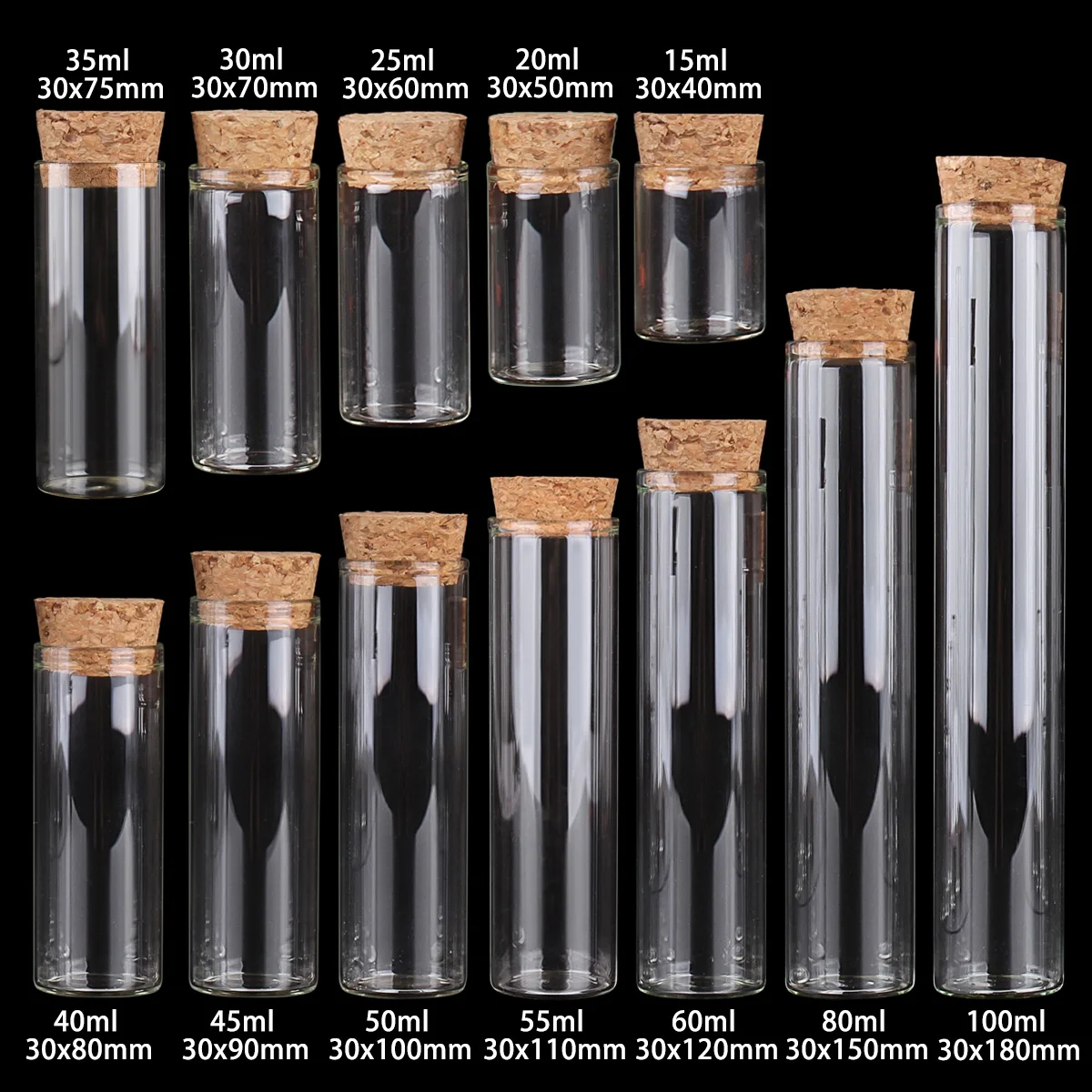 15ml 25ml 30ml 35ml 40ml 45ml 50ml 55ml 60ml 80ml 100ml Small Glass Test Tube with