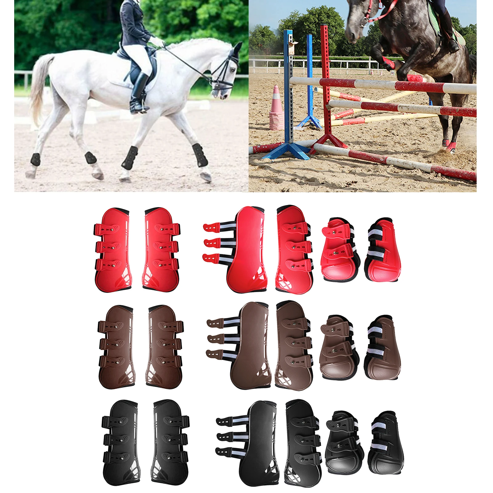 Horse Tendon Boot Horse PU Shell Neoprene Lined Front/Rear Leg Boots Sets Horse Bell Boots Legs Equine Protective Gear