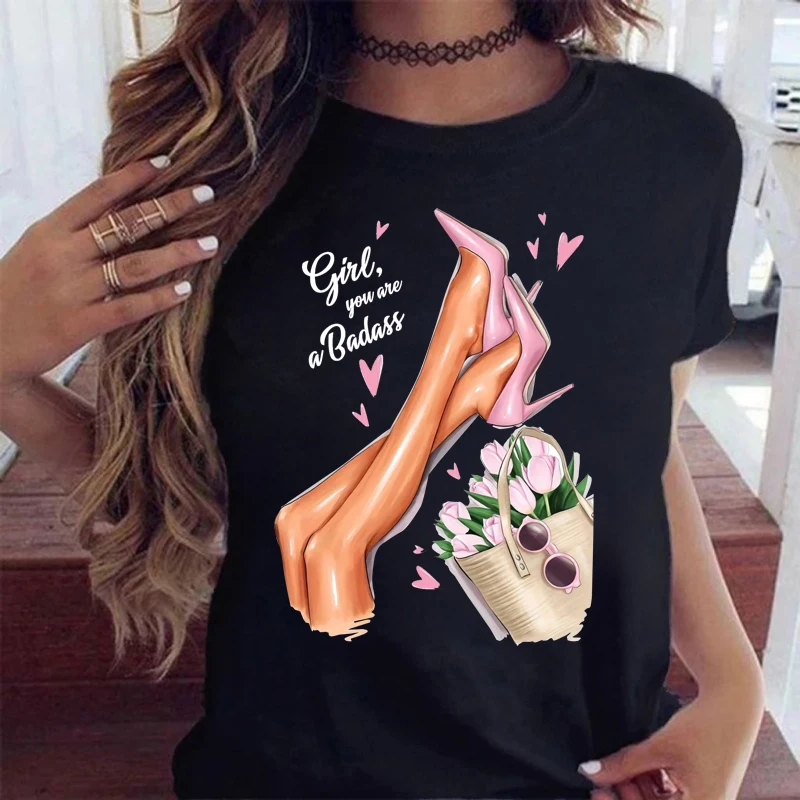 Maycaur moda damska T-Shirt zabawna dziewczyna z nadrukiem T-Shirt w stylu Casual, czarny topy z lat 90. Damska koszulka dziewczęca koszulka damska Harajuku z grafiką
