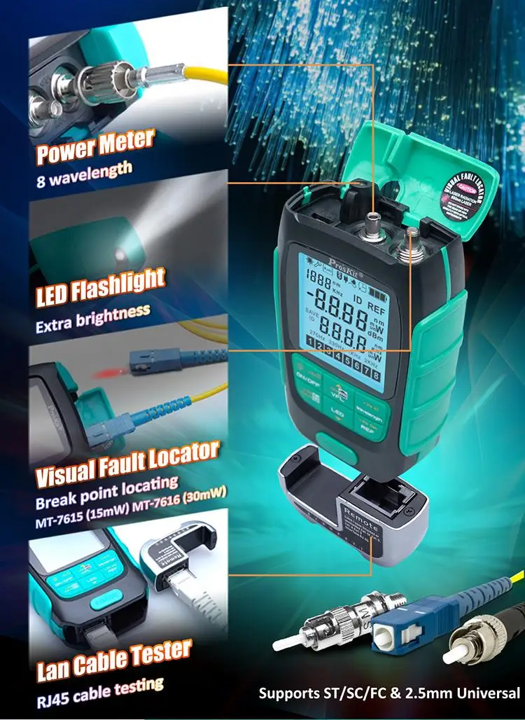 Proskit MT-7616 عالية الدقة السلطة متر 4 في 1 متعددة الوظائف البصرية القلم تستر قطع كابل شبكة محلية اختبار الفشل