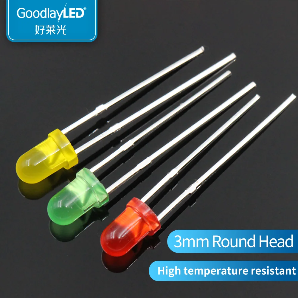 1000pcs 3MM Round High Brightness LED Lamp Beads Red Yellow And Green High Temperature Resistant Light-Emitting Diode