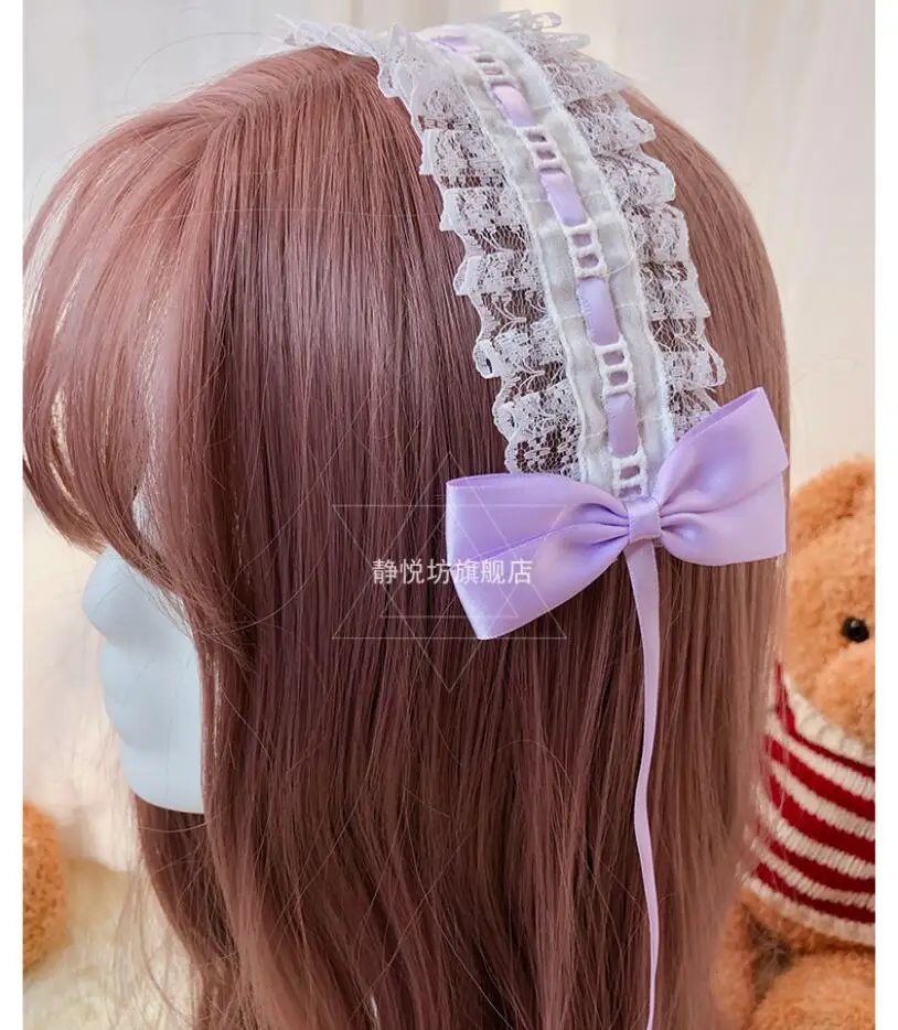 Kawaii Lolita ญี่ปุ่นวัยรุ่นหญิงแถบคาดศีรษะ Hairband KC อุปกรณ์เสริมผม Lolita Headband หวานลูกไม้ Bowknot Cos Loli