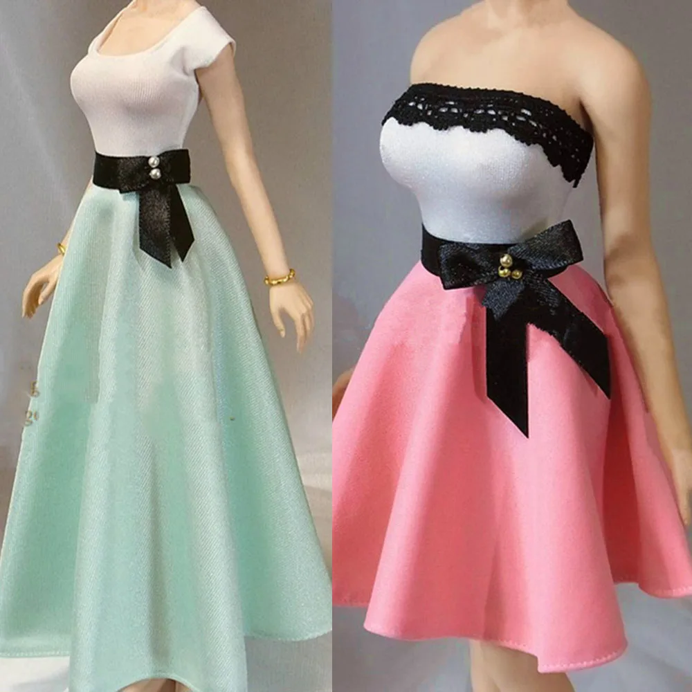 

1/6 Female White Shirt & Pink Skirt Princess Tutu Dress Clothes Set Hepburn Style Princess Dress for 12 inches Doll Body Figure