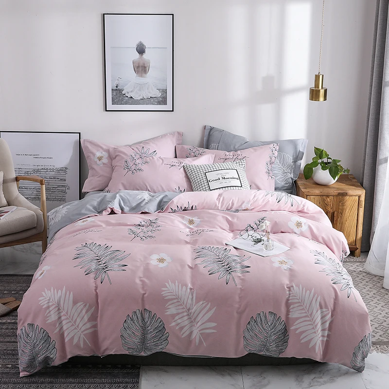 

Four-piece bedding simple cotton double household bed sheet quilt cover thickening sanding dormitory bed sheetp pink branches