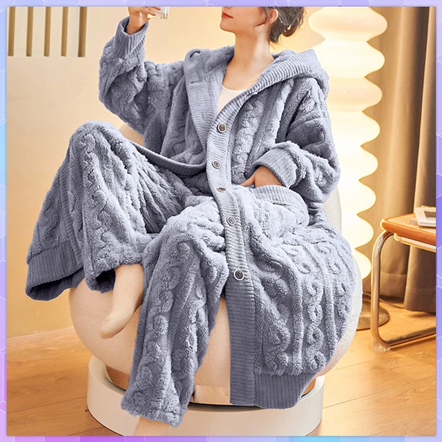 Bathrobes For Women s Plus Size Nightie Cartoon Coral Velvet Warm Kimono Hooded Flannel Robe Dressing Gowns Winter Sleepwear Robes AliExpress