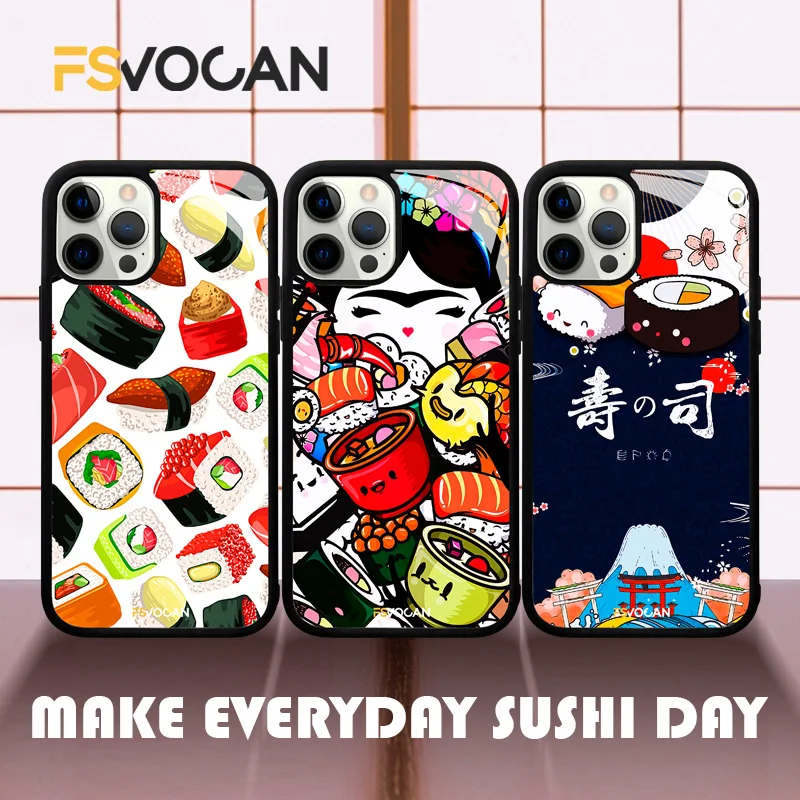 Sushi Phone Case For iPhone Japanese Food Cover For iPhone 16 13 14 15 11 12 Pro Max Plus X XR XS Salmon Sashimi Silicone Coque