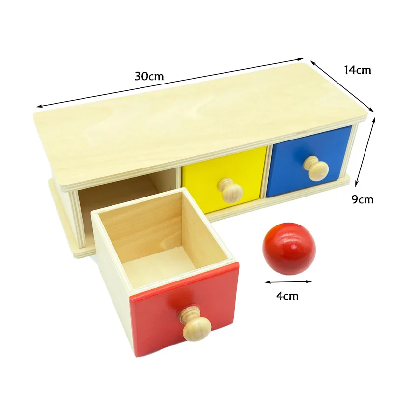 Treeyear Montessori Object Permanence Box with Tray and Ball for Kids Toddlers Early Educational Toys(Three Color Ball Drawer)